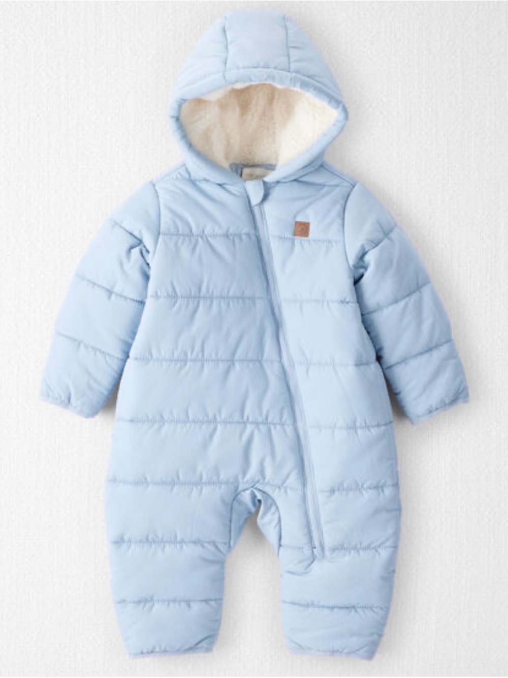 Cozy Light Blue Hooded Baby One-Piece Snowsuit